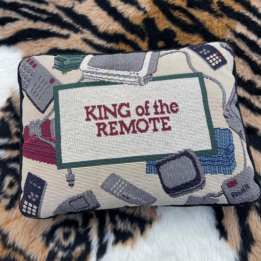 King of the Remote Tapestry Accent Pillow TV Remote Control Novelty Decor 12"